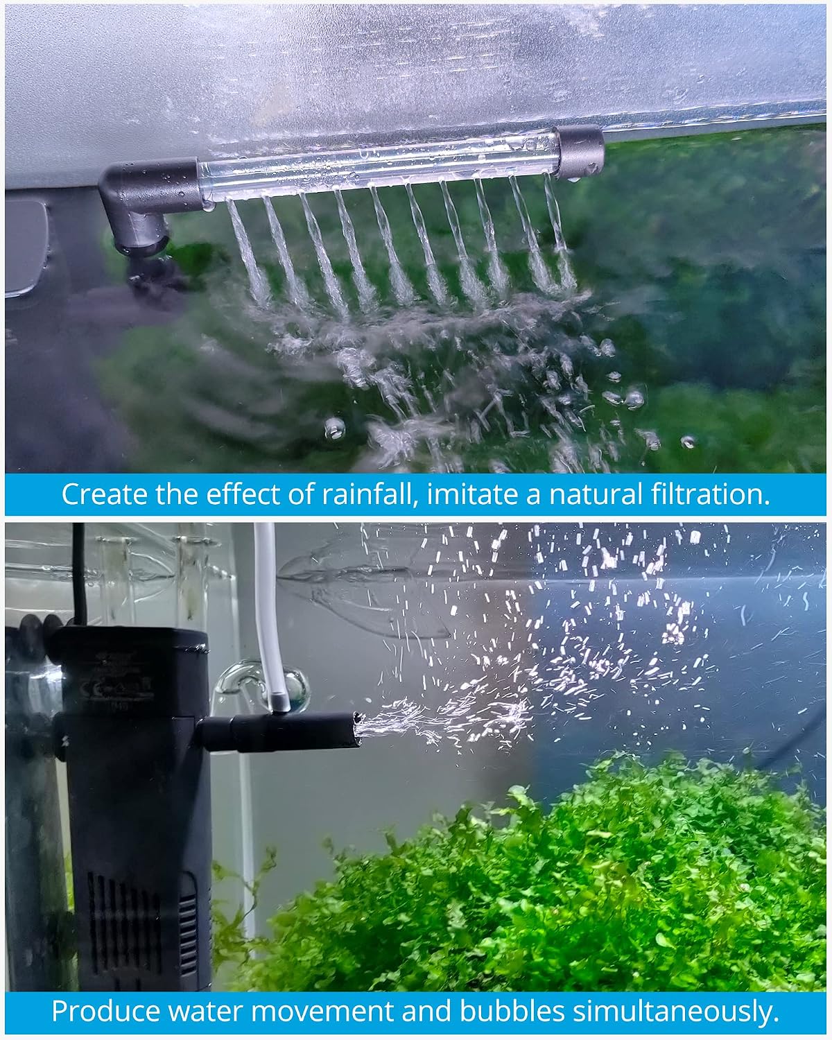 Internal Aquarium Filter for Fish Tank up to 10 Gallons, 53 GPH | Dual Water Outlet Design, Better Water Circulation