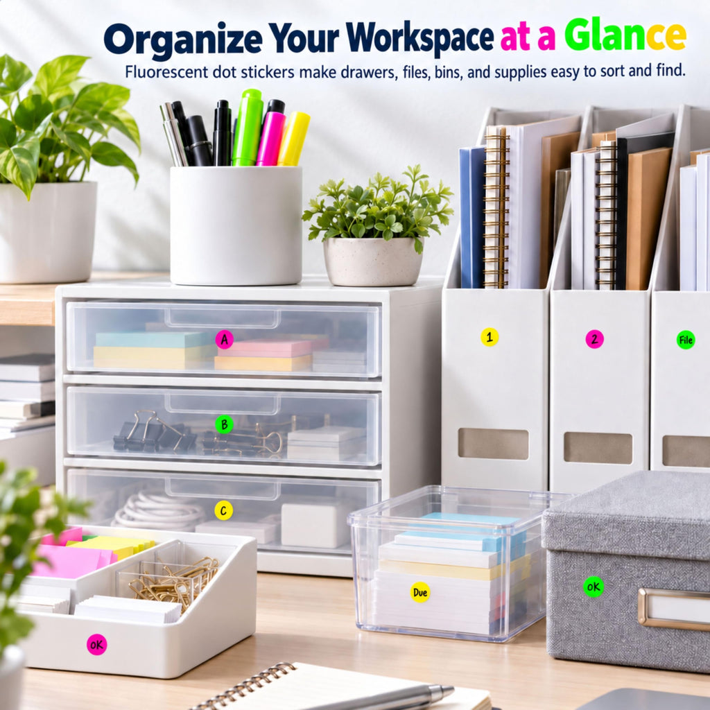 1/2 Inch Removable Fluorescent Dot Stickers, 1000 per Color
