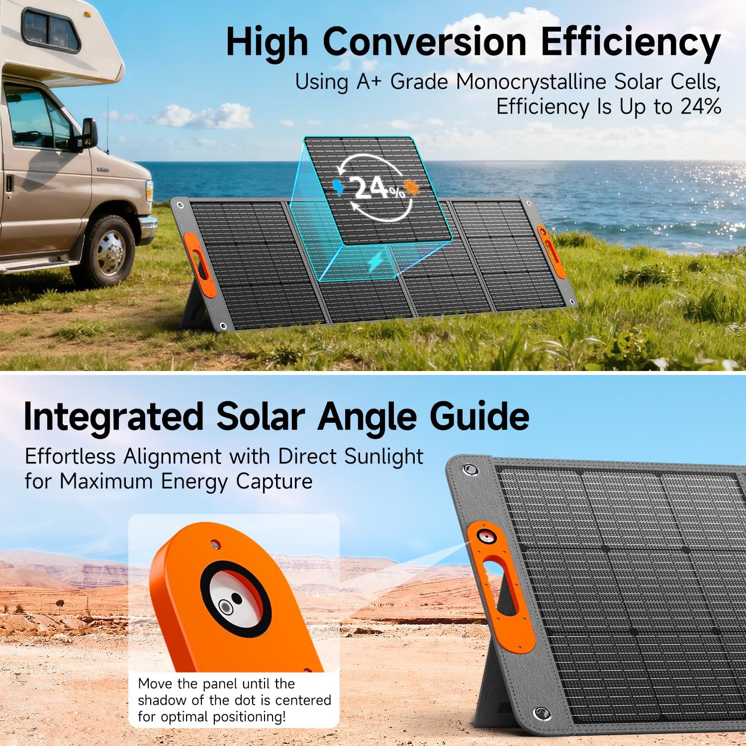 200W Portable Solar Panel for Power Station, 24% High Efficiency ETFE Foldable Solar Panel Charger, QC3.0, Type-C