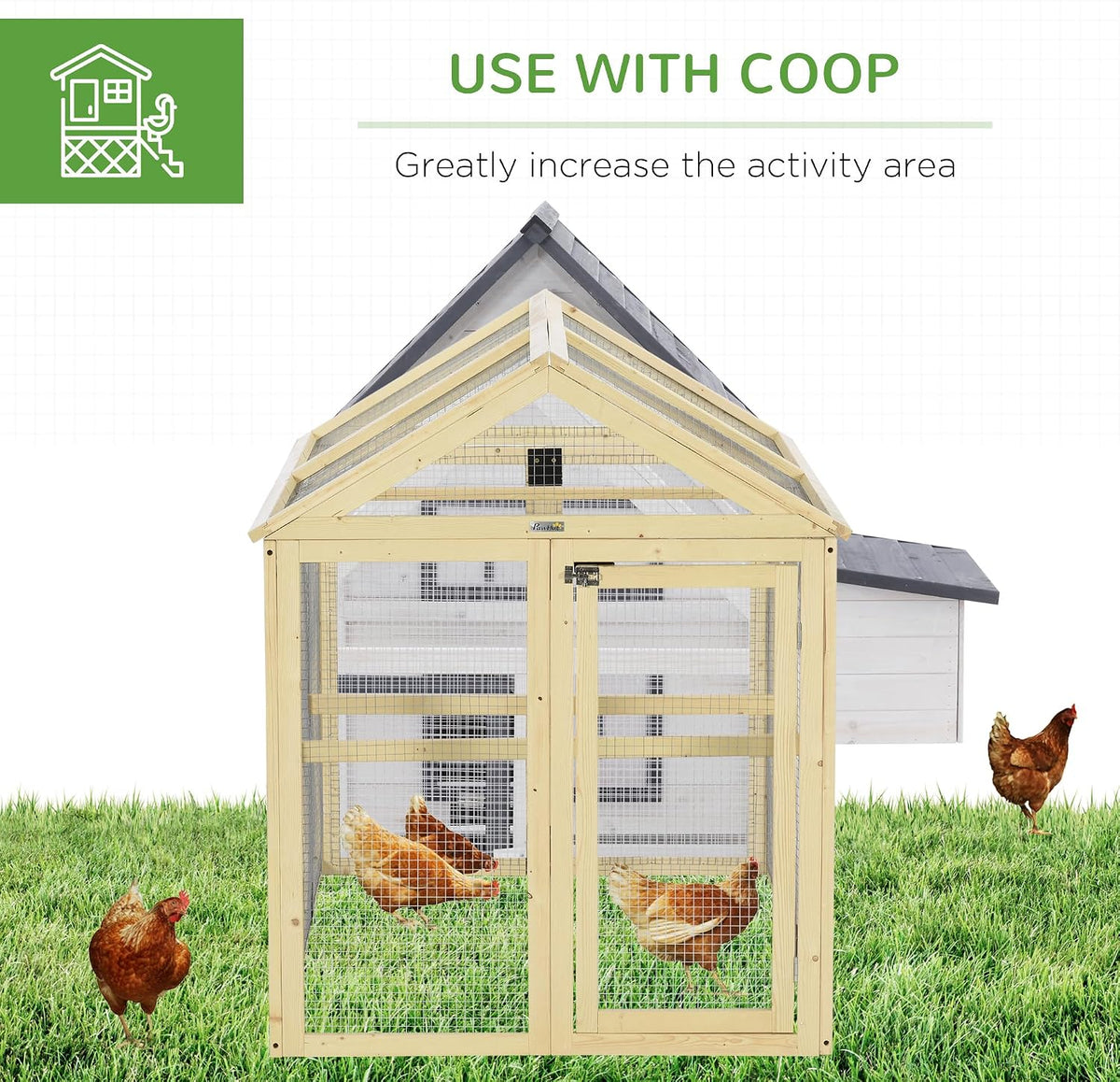 Chicken Run, Wooden Large Chicken Coop, Combinable Design with Perches & Doors for Outdoor, Backyard, Farm, 4.6' x
