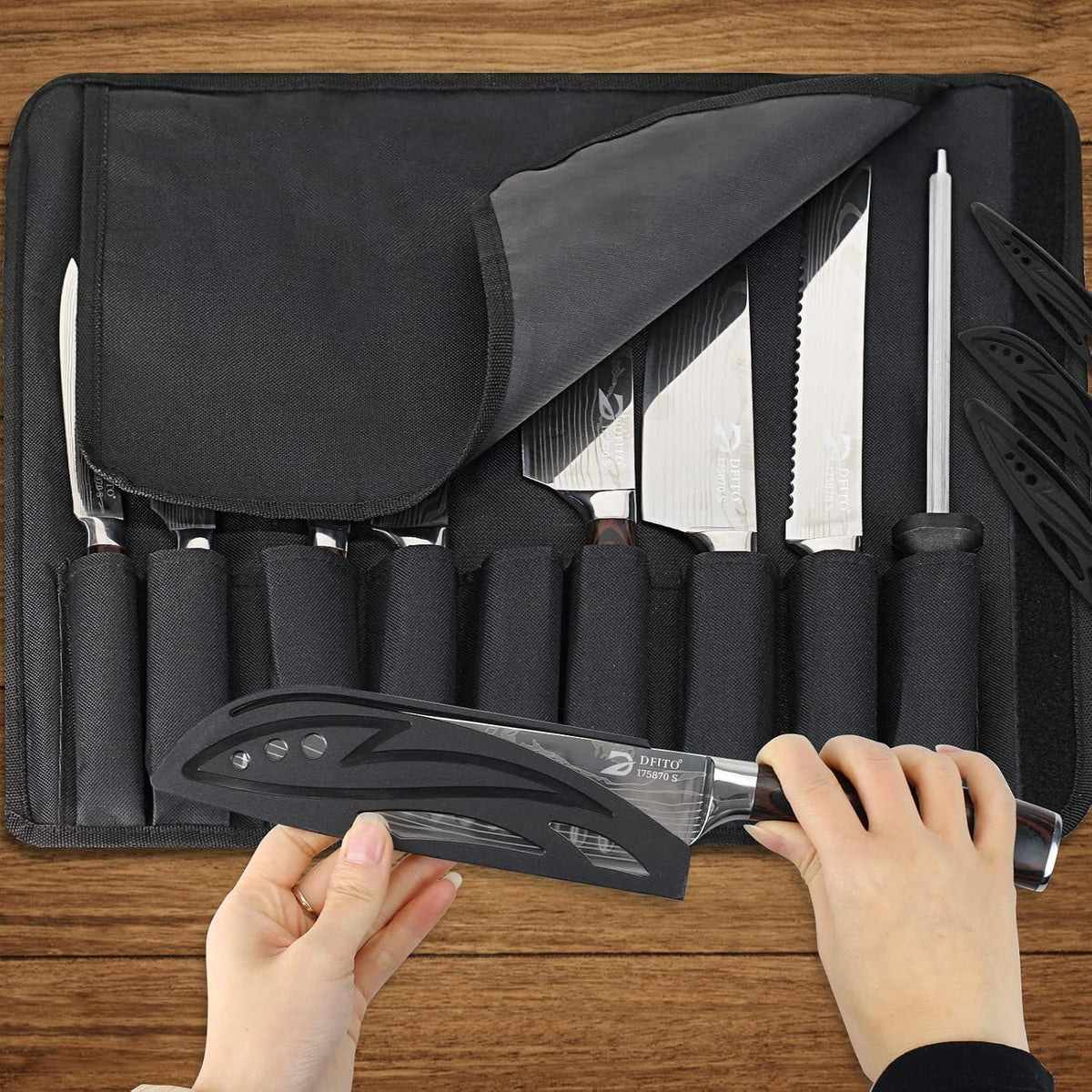 Chef Knife Sets with Roll Bag, 9 Pieces Professional Knife Set