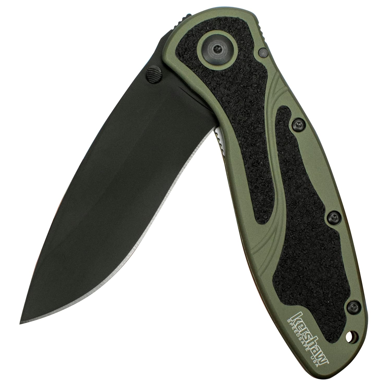 Blur Pocket Knife, Olive and Black, 3.4 Inch Recurve Blade | EDC with Assisted Opening, USA Made, Reversible