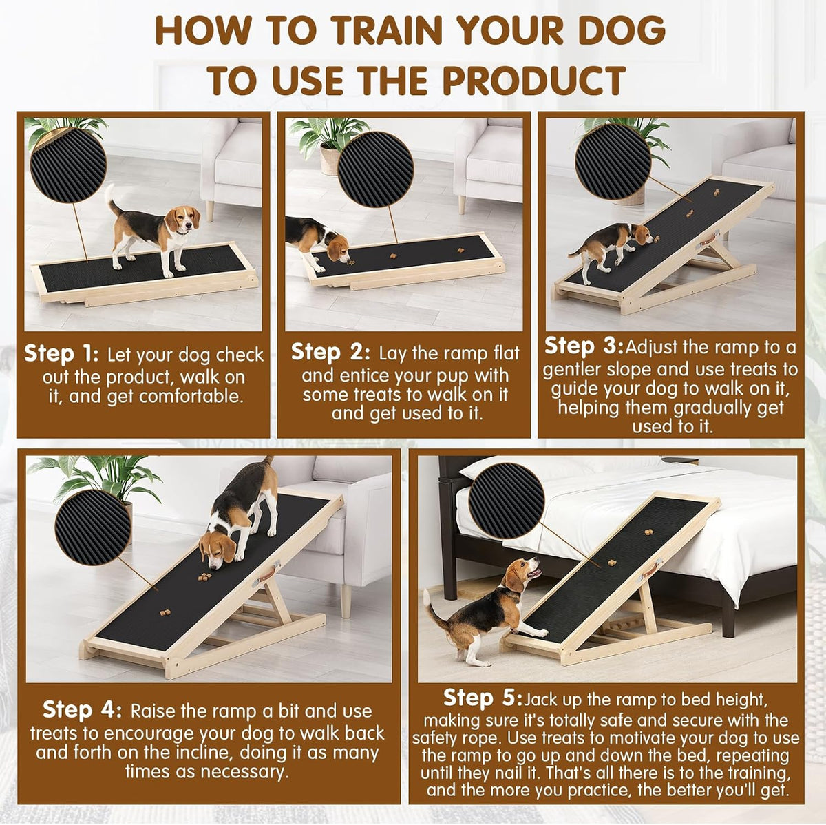 Dog Ramp for Couch, Adjustable Height Ramps for Pets to Get on Bed