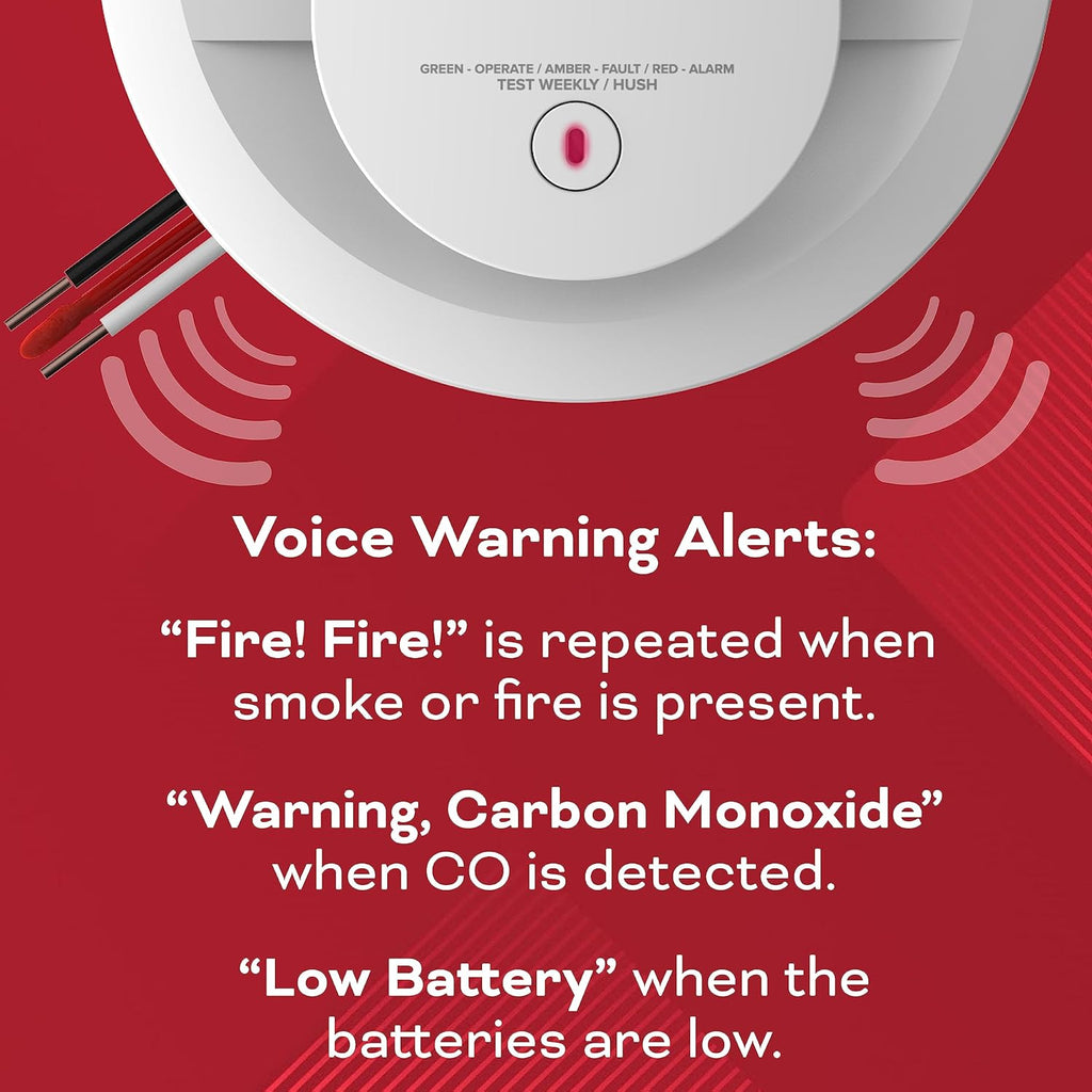 Hardwired Smoke & Carbon Monoxide Detector, AA Battery Backup, Voice Alerts, Interconnectable, LED Warning Light