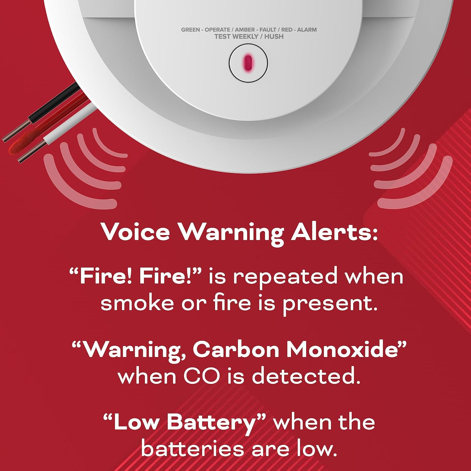 Hardwired Smoke & Carbon Monoxide Detector, AA Battery Backup, Voice Alerts, Interconnectable, LED Warning Light