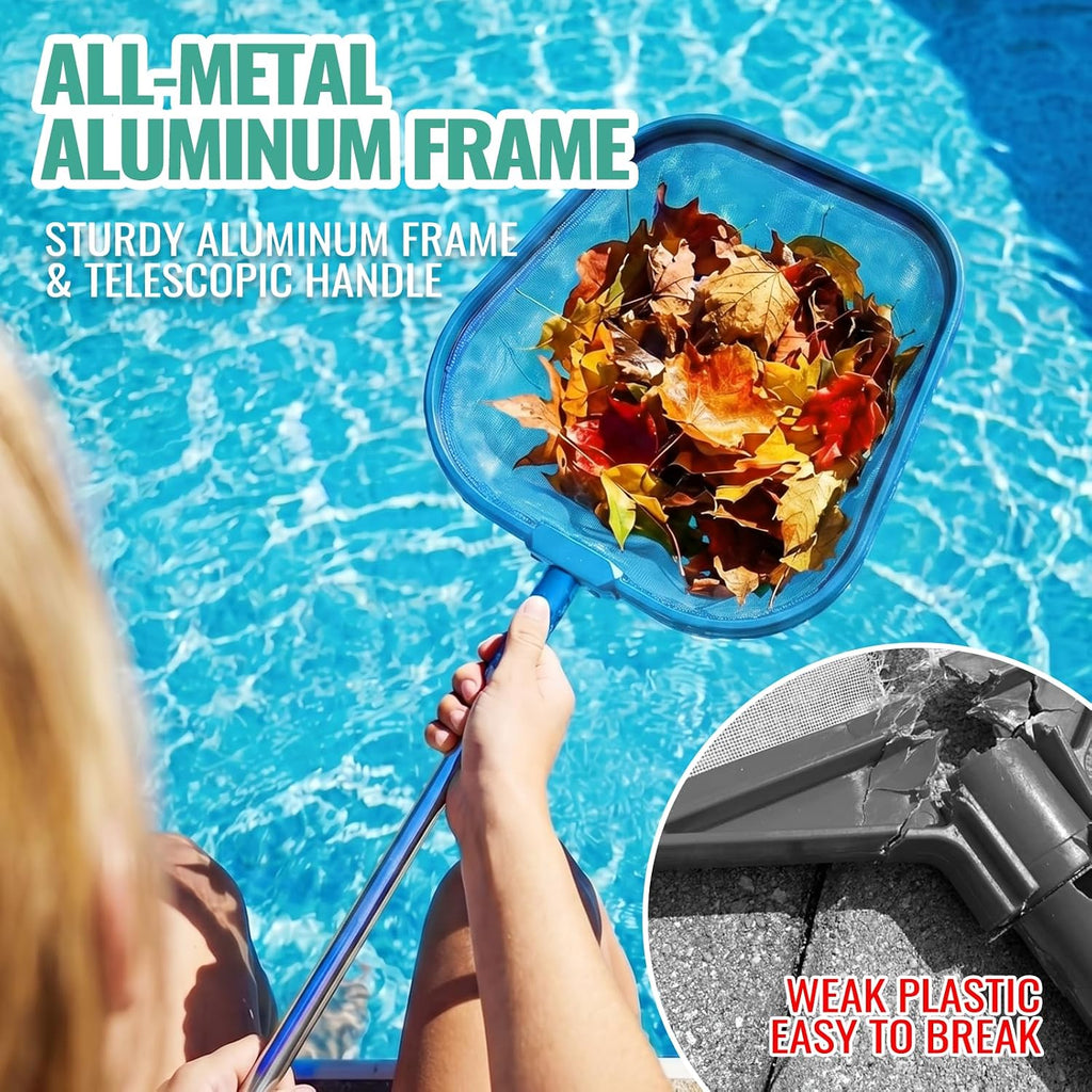 36" Hot Tub Pool Skimmer Net with Pole All-Metal Aluminum Frame & Handle for Small Above Ground Pools - Lightweight