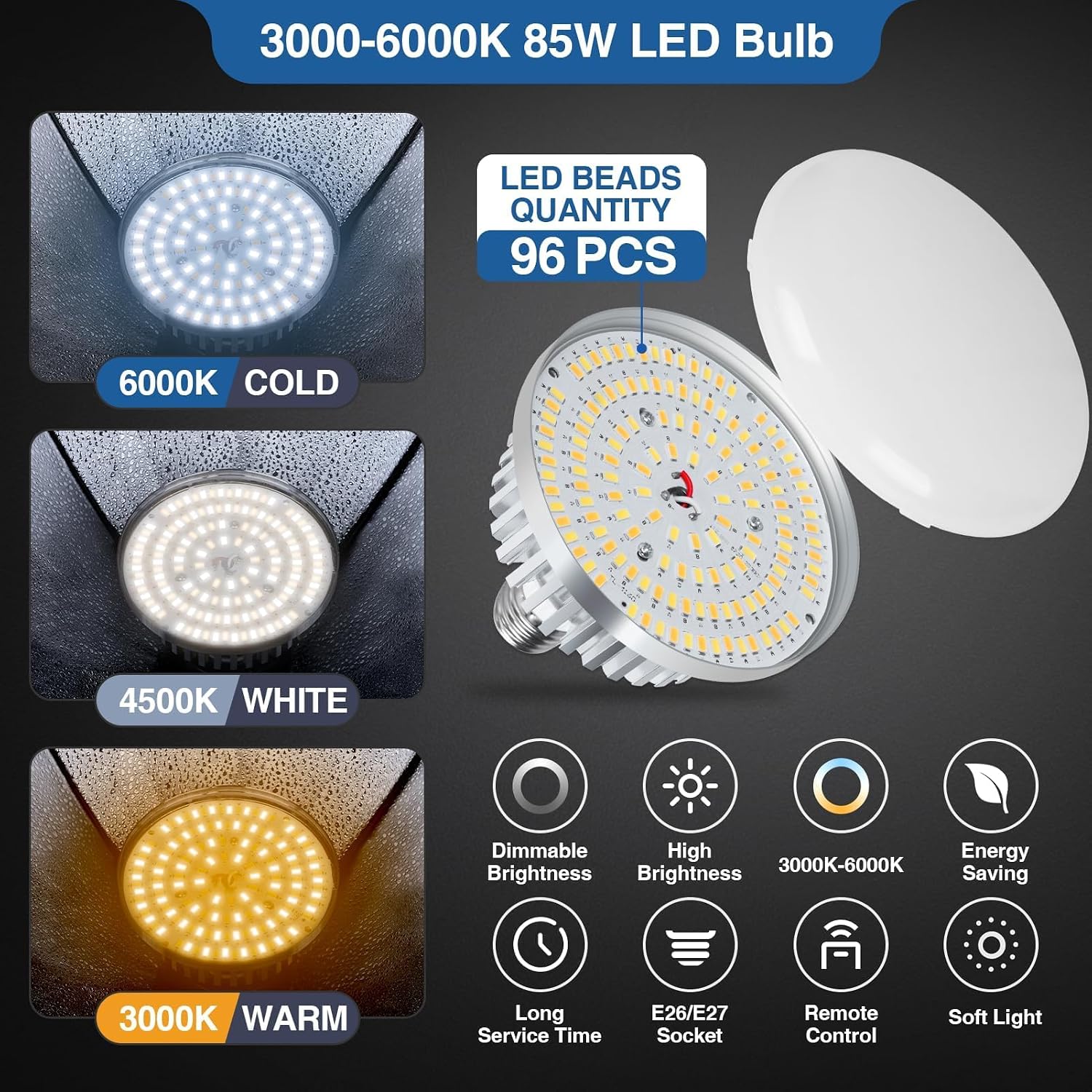 Softbox Lighting Kit 85W 16"x16" Soft Box for Photography Light 1Pack | 3000K-6000K LED Bulbs with Remote, 65"
