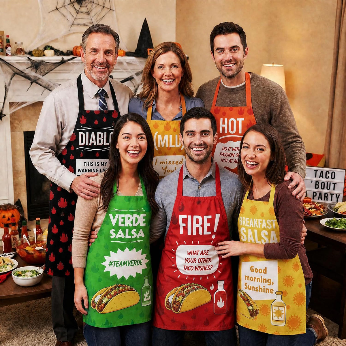 6 Pcs Taco Sauce Costume, Halloween Group Costume Condiment Apron