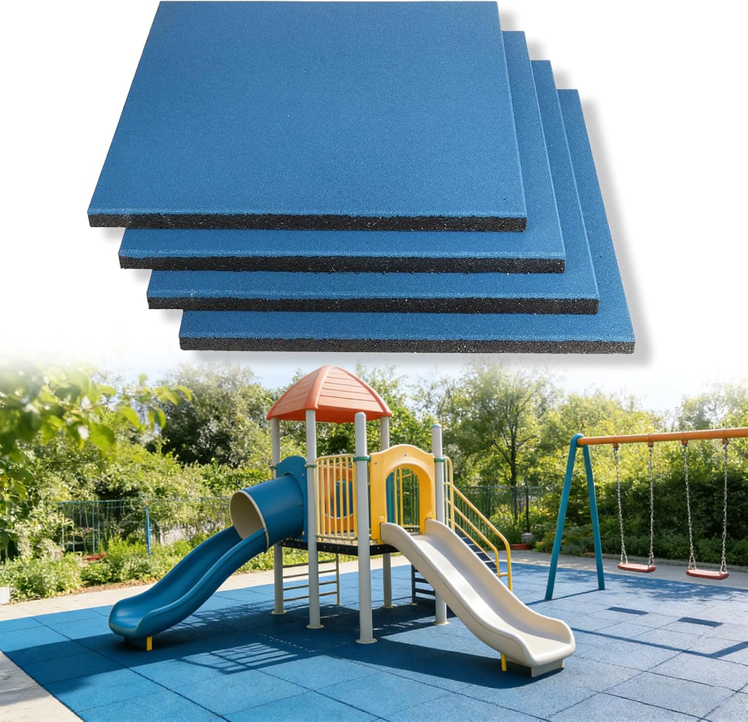 4 Pack Interlocking Tiles 20"x20"x1" Heavy Duty Rubber Tile Green Non-Slip Flooring Mat for Playground Park Gym