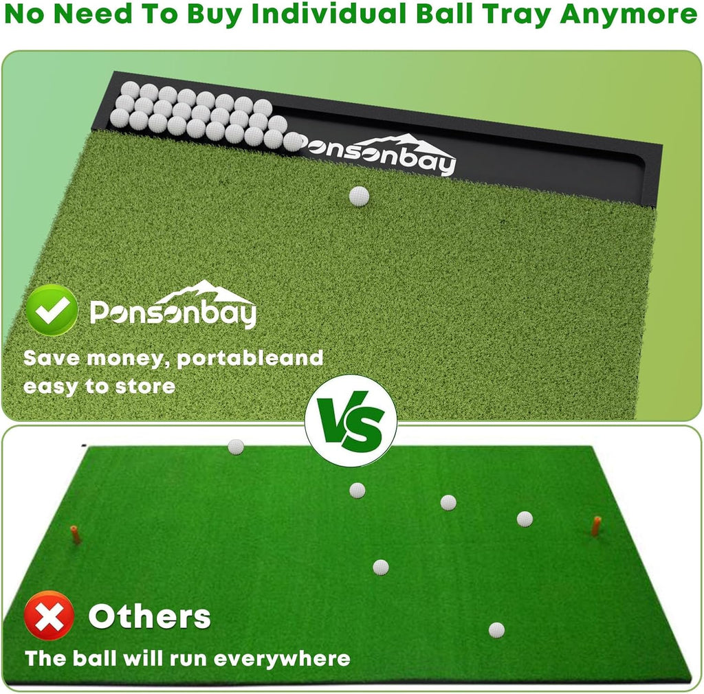 Integrated Golf Hitting Mat with Ball Tray, Thickening Golf Mats Practice Outdoor & Indoor Artificial Turf Matt with