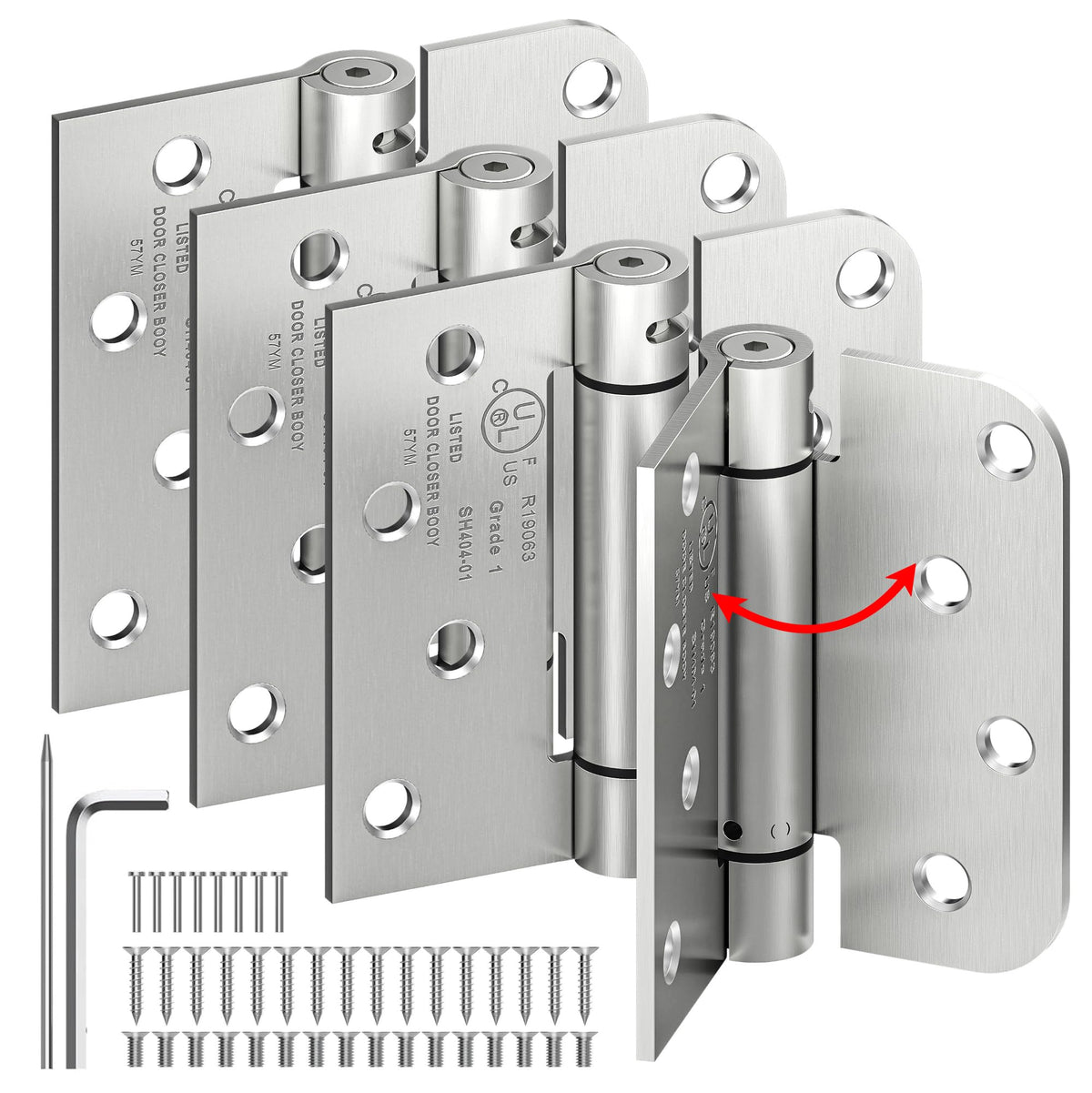 4-Pack 4 Inch Self Closing Door Hinges with Square & 5/8" Corners