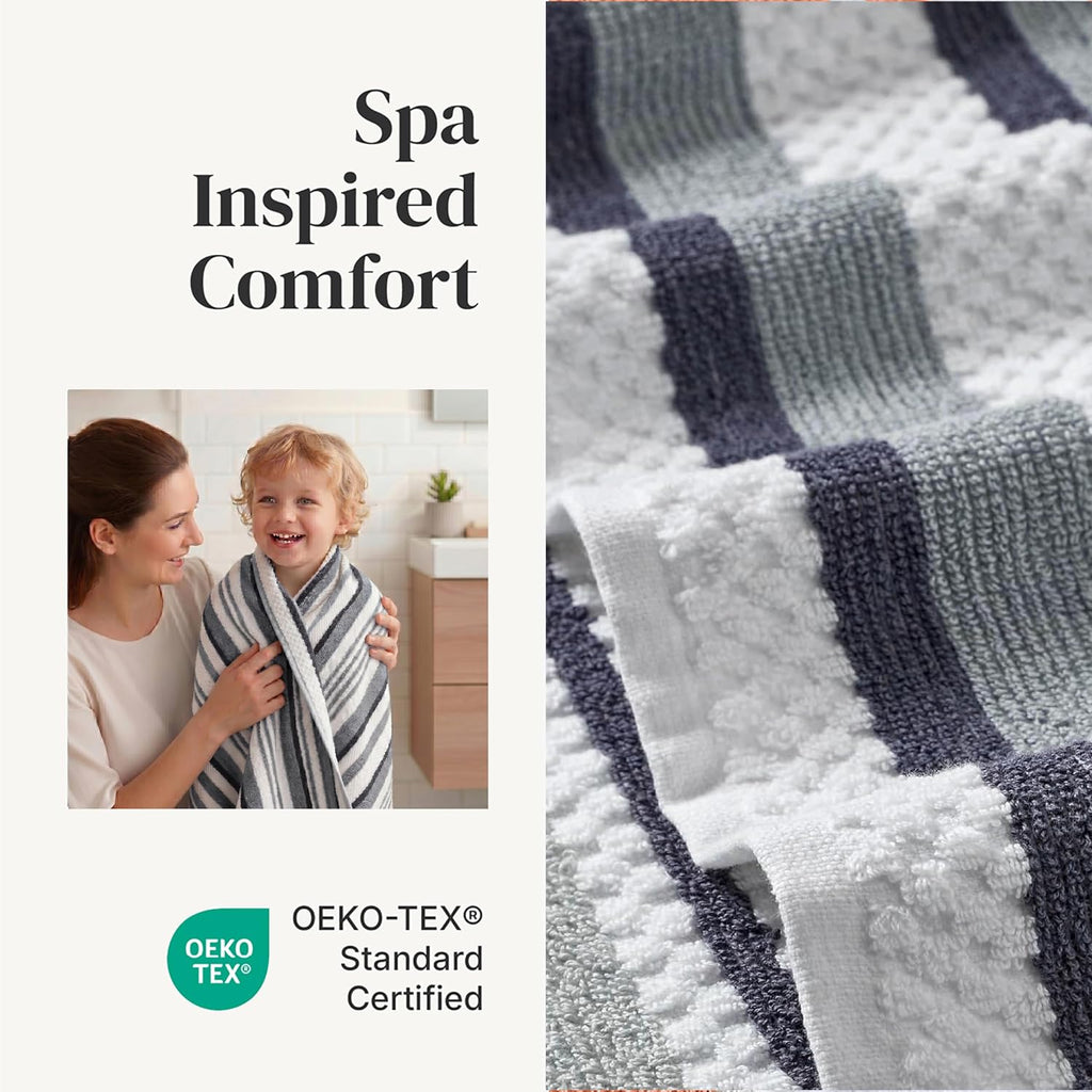 Pax 6-Piece Reversible Yarn Dyed Jacquard Towel Set - Bath Towels, Hand Towels, & Washcloths - Super Absorbent &
