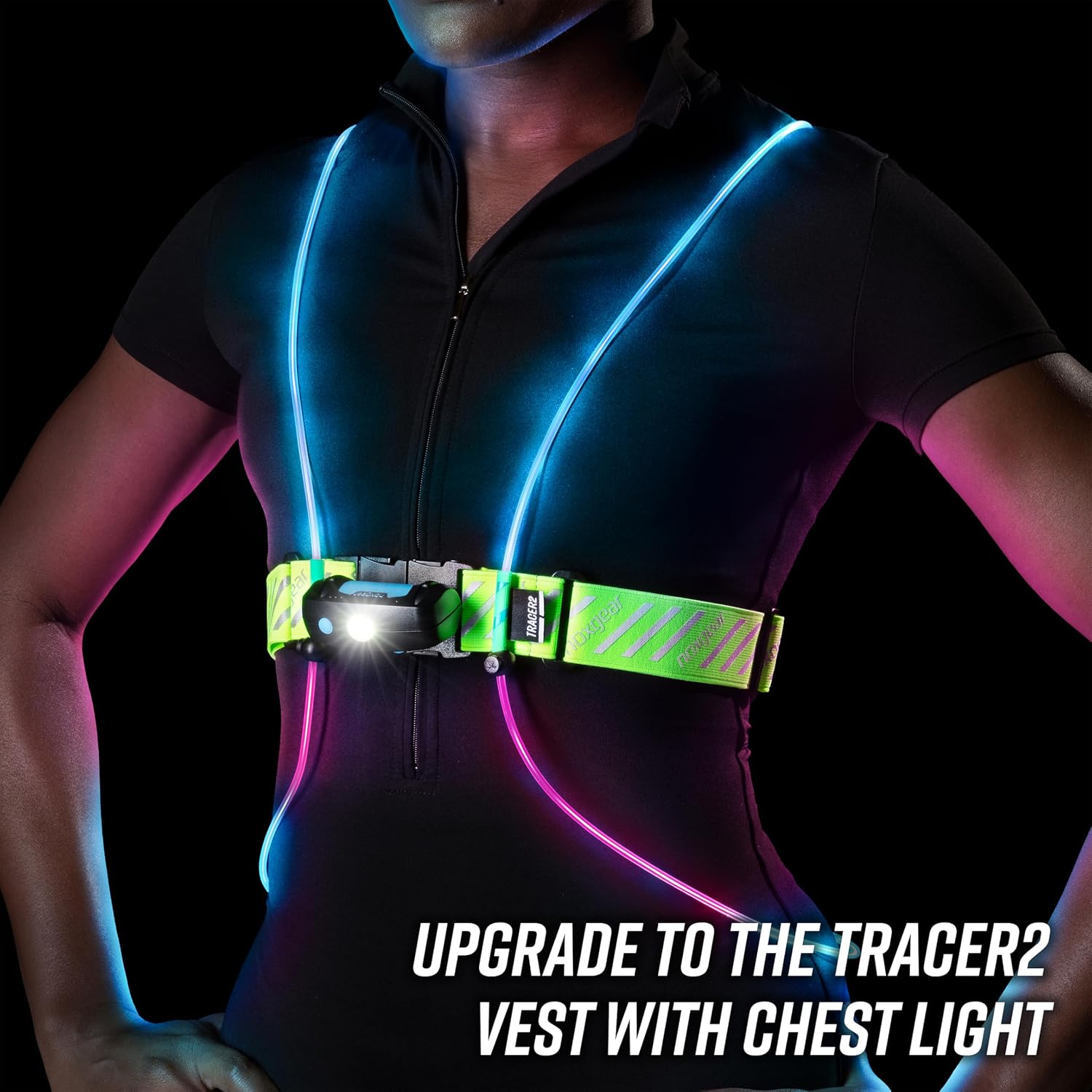 Tracer2 Multicolor Light Up and Reflective Running Vest | Rechargeable, Ultra-bright Running Lights for Runners