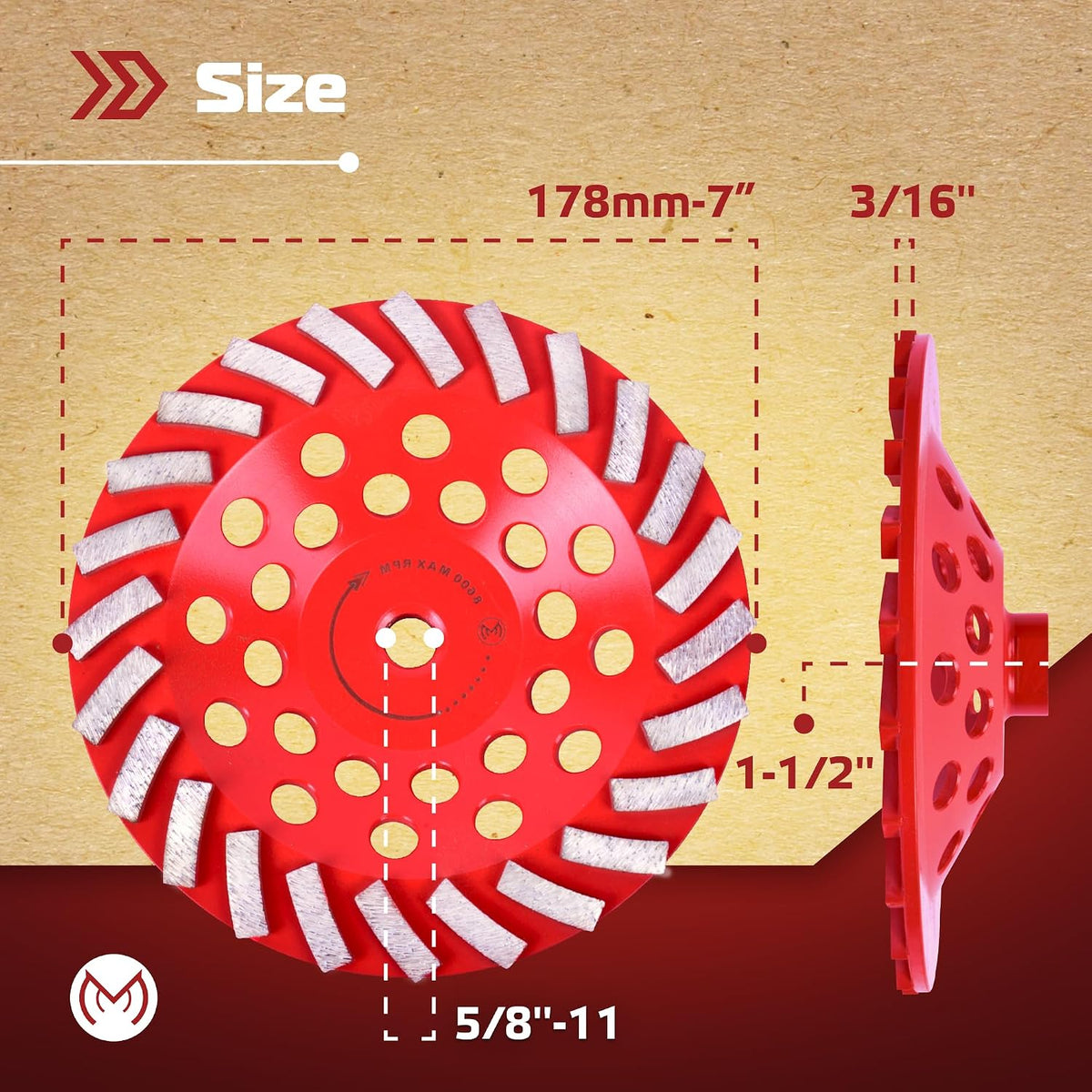 Diamond Grinding Wheel 7 inch for Angle Grinder, Concrete Grinding Wheel 24 Segments, Cup Grinding Wheel, Turbo Row Diamond Cup Wheel for Grinding Concrete, Cement, Masonry - Medium Bond