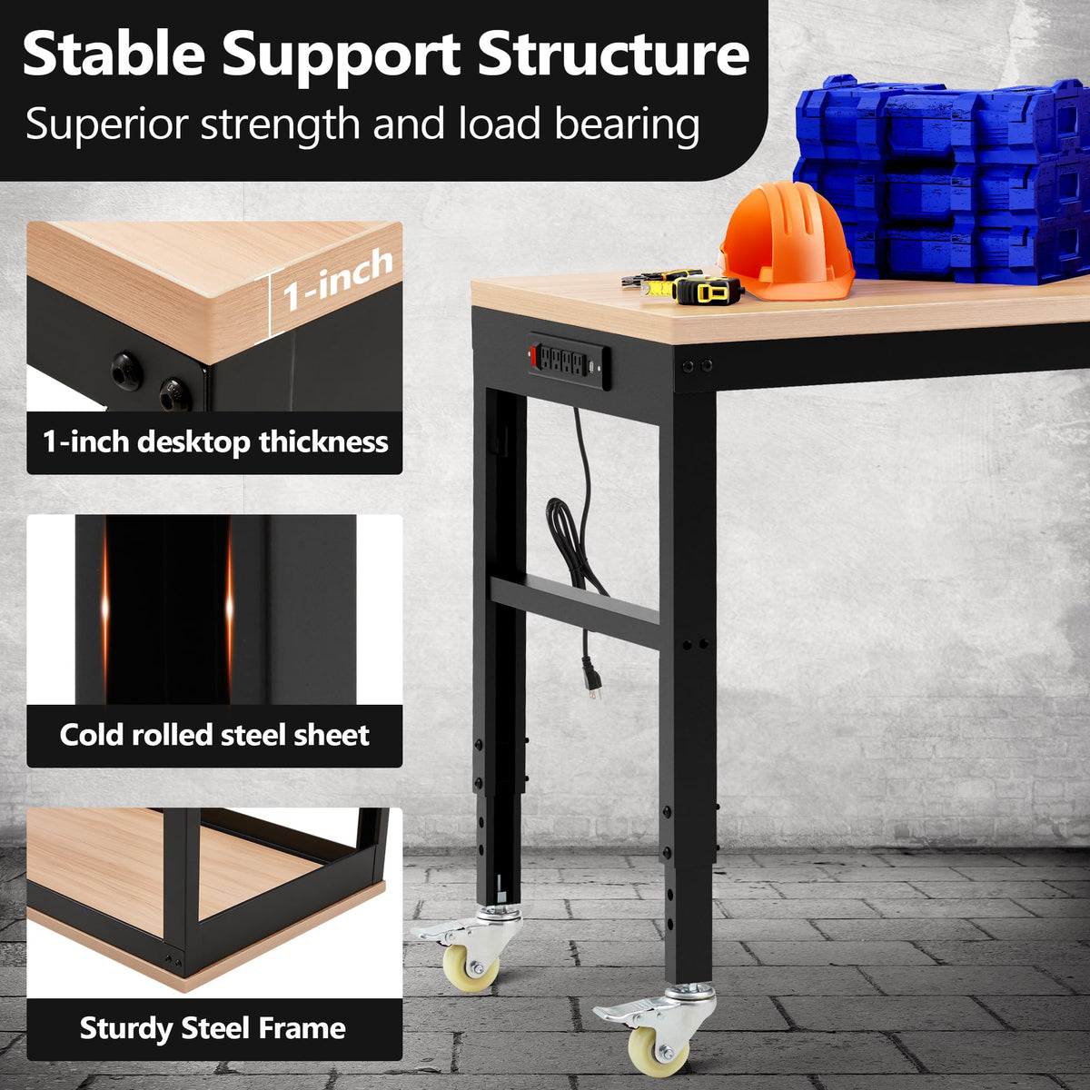 48" Adjustable Workbench, Heavy Duty Wood Workstation