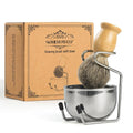 Shaving Brush Set for Men-Pure Badger Hair Brush with Bamboo Handle, Stainless Steel Stand & Bowl, Wet Shaving Kit