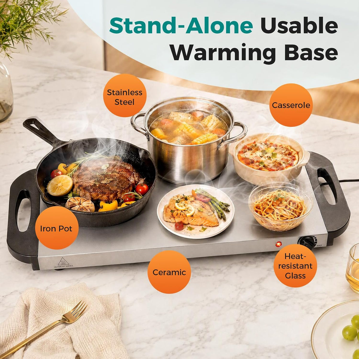 Buffet Server & Electric Food Warmer, 7.5QT Chafing Dishes, Silver