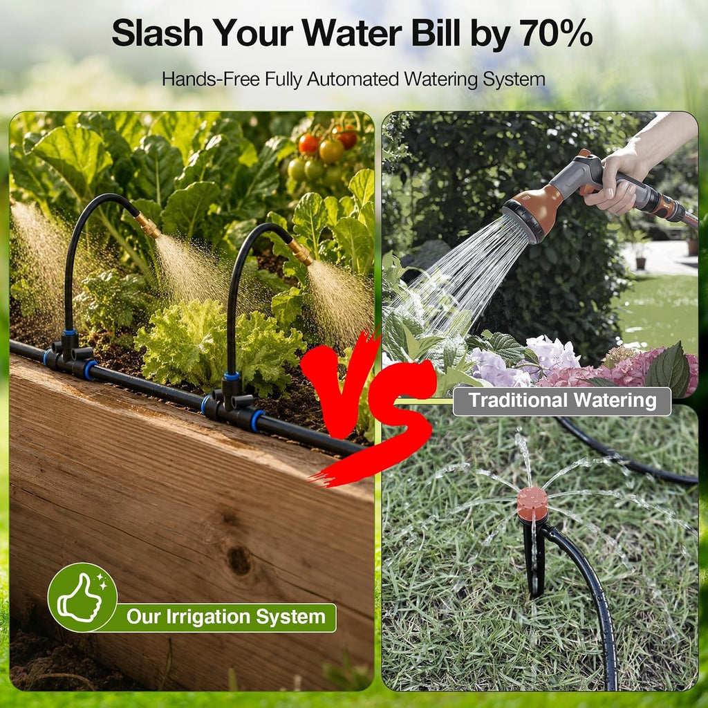 200FT Drip Irrigation System with Brass Splitter & Copper Nozzles