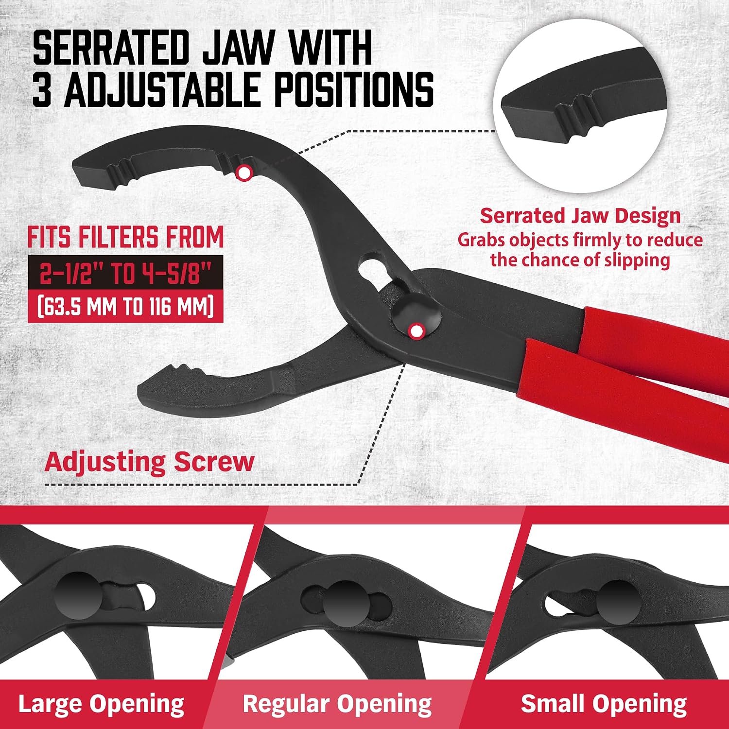 12" Adjustable Oil Filter Pliers, Adjustable Oil Filter Wrench Removal Tool (Red)