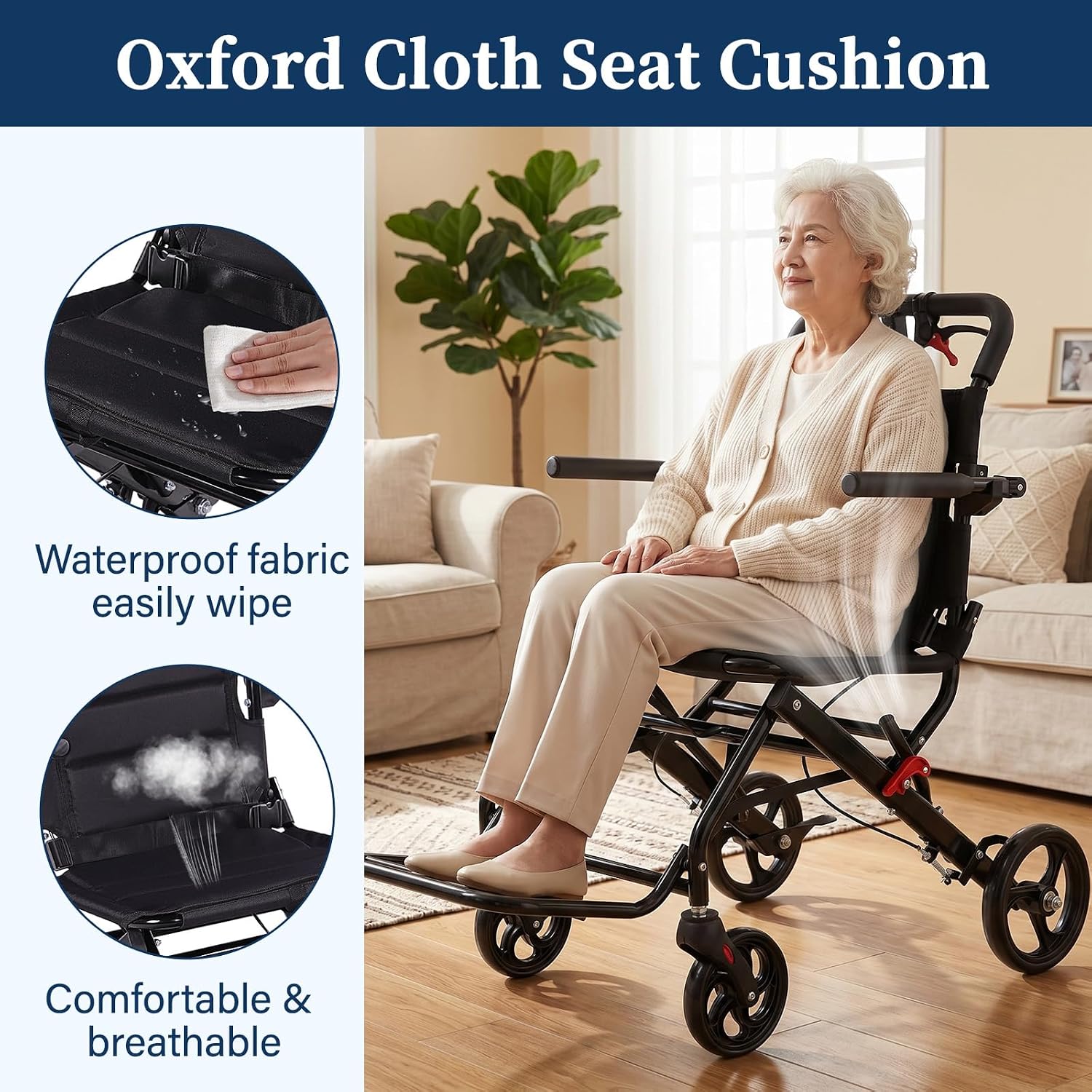 Lightweight Transport Wheelchair for Adults & Seniors, 19 lbs Folding Travel Wheelchair with 18.1" Seat, Portable