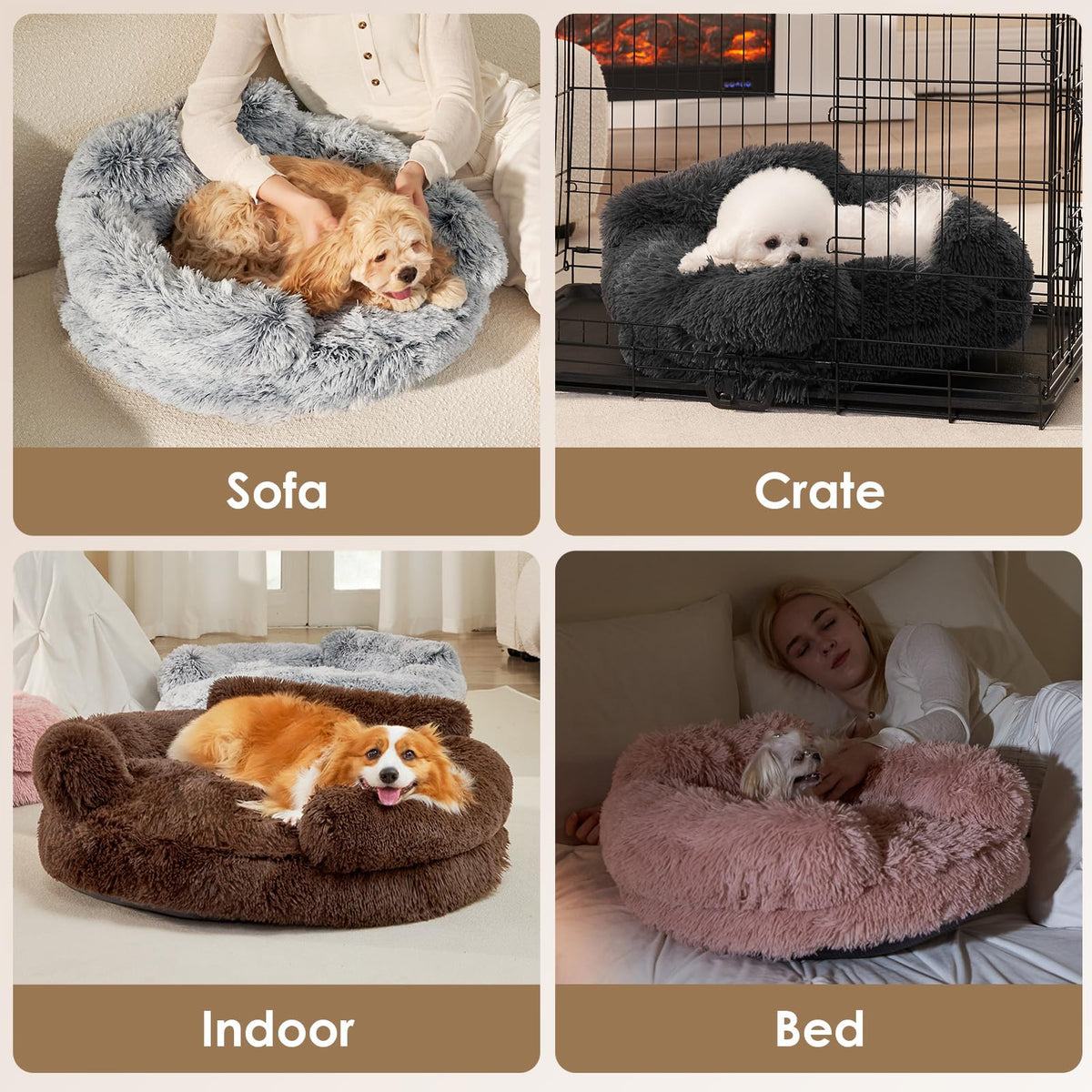 30" Calming Donut Dog Bed for Medium Dog & Cat Washable Pet Couch