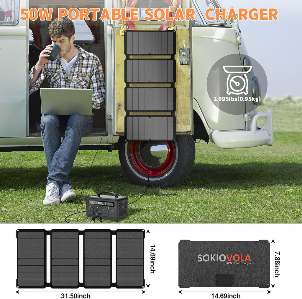 [Upgraded] Foldable Solar Panels 50W Portable Solar Panel Charger 3 Output Ports (USB-A USB-C DC) Folding Solar Panel