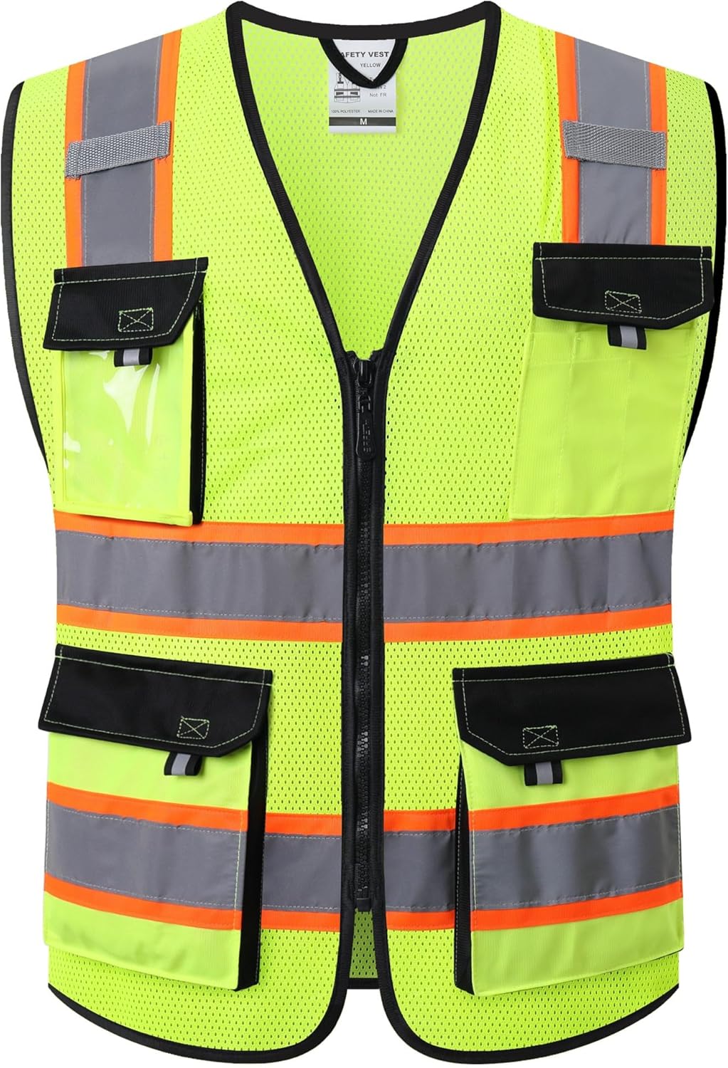 Safety Vest for Men Women Hi Vis Reflective Vest JK220 Yellow XL | ANSI Class 2, 5 utility Pockets 4 Reflective