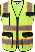 Safety Vest for Men Women Hi Vis Reflective Vest JK220 Yellow XL | ANSI Class 2, 5 utility Pockets 4 Reflective