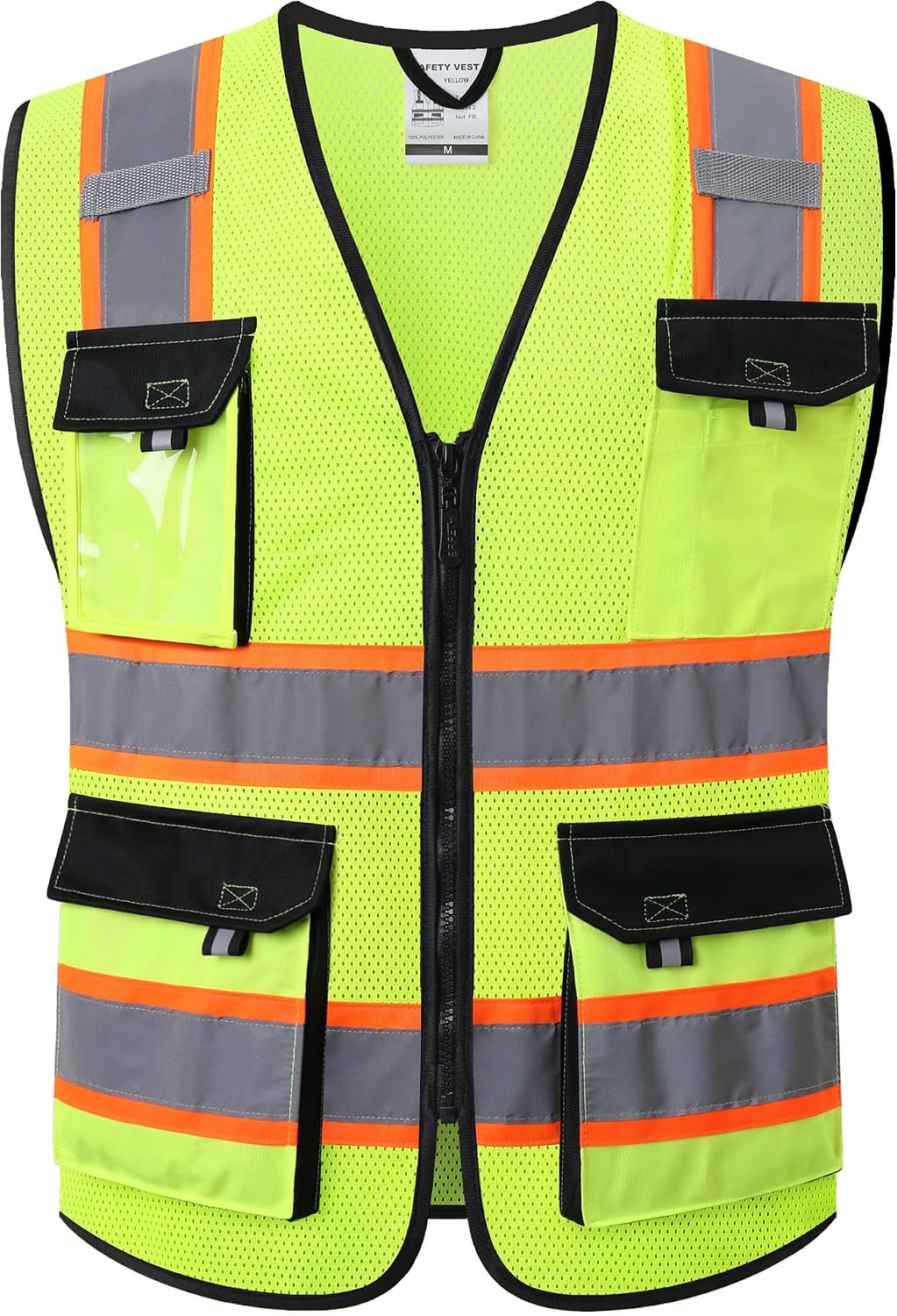 Safety Vest for Men Women Hi Vis Reflective Vest JK220 Yellow M | ANSI Class 2, 5 utility Pockets 4 Reflective Strips