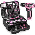 Pink Tool Kit Box Drill Set：DEKOPRO Home Mechanic Toolbox with 12V Power Cordless Drill Hand Repair Tools Sets Combo