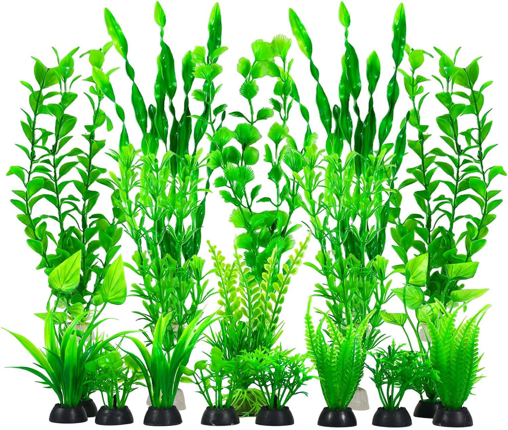 Artificial Aquarium Plants Set, Plastic Fish Tank Decorations, Fish Tank Decor for Betta Goldfish (18pcs-Green)