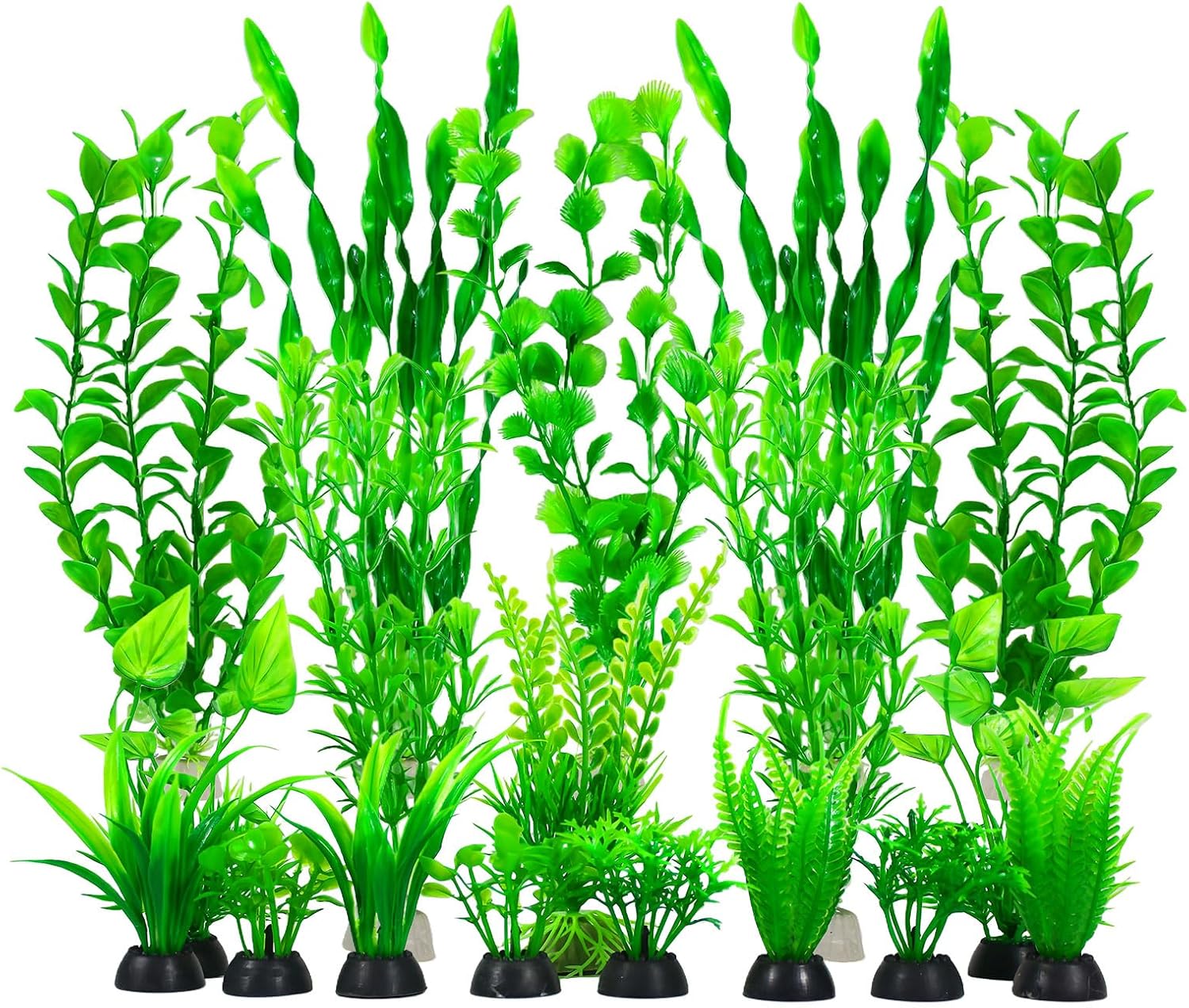 Artificial Aquarium Plants Set, Plastic Fish Tank Decorations, Fish Tank Decor for Betta Goldfish (18pcs-Green)