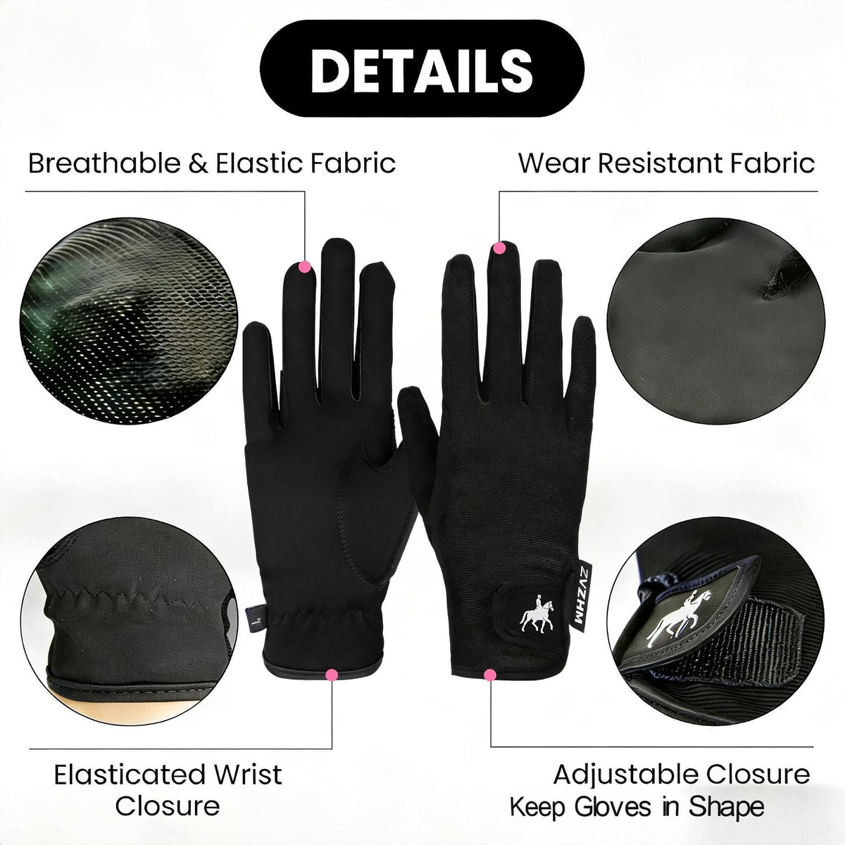 Horse Riding Gloves Equestrian for Women, Mesh Breathable