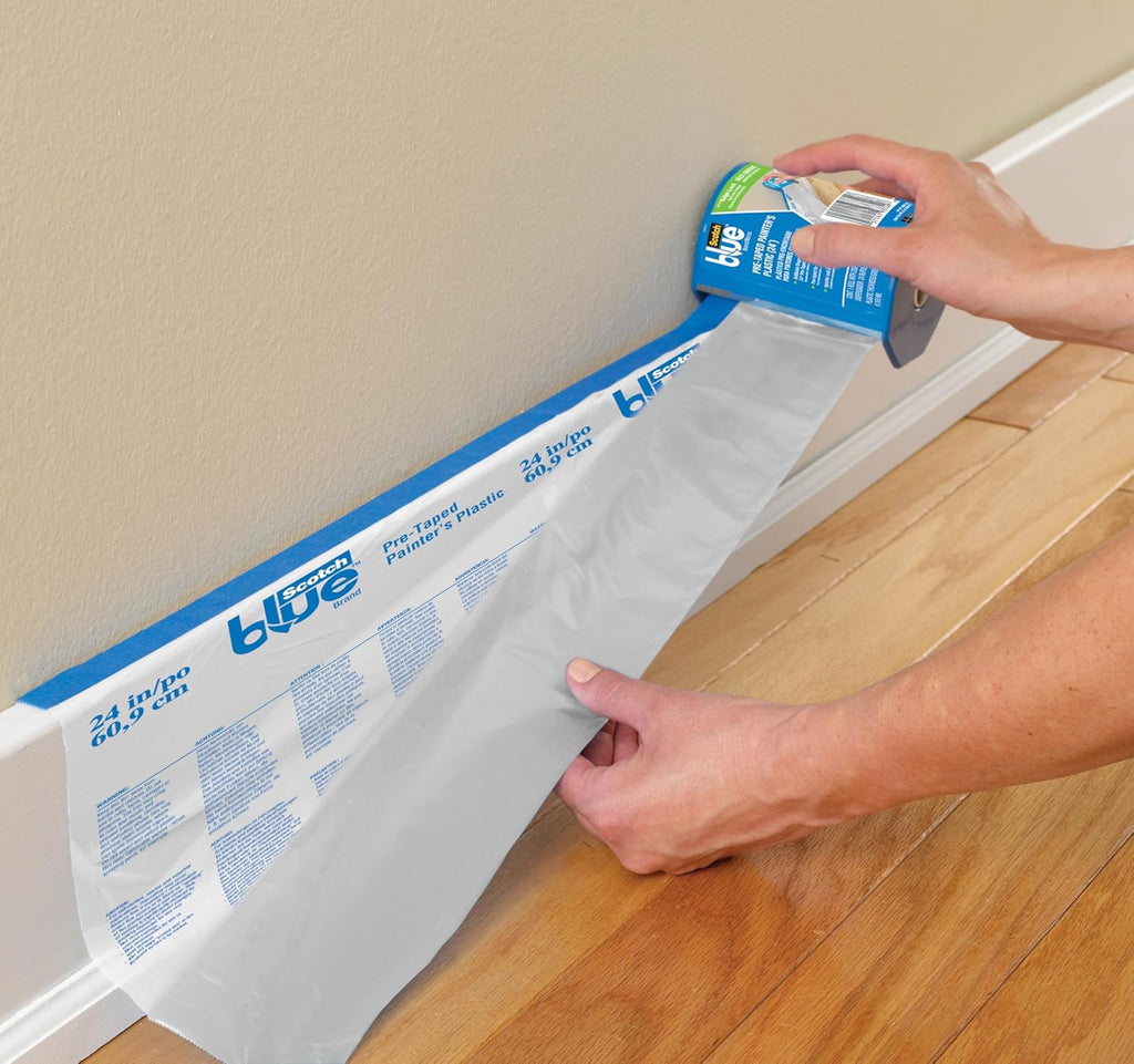Pre-taped Painter's Plastic with Dispenser, Unfolds to 48 inches by 30 yards,PTD2093EL-48