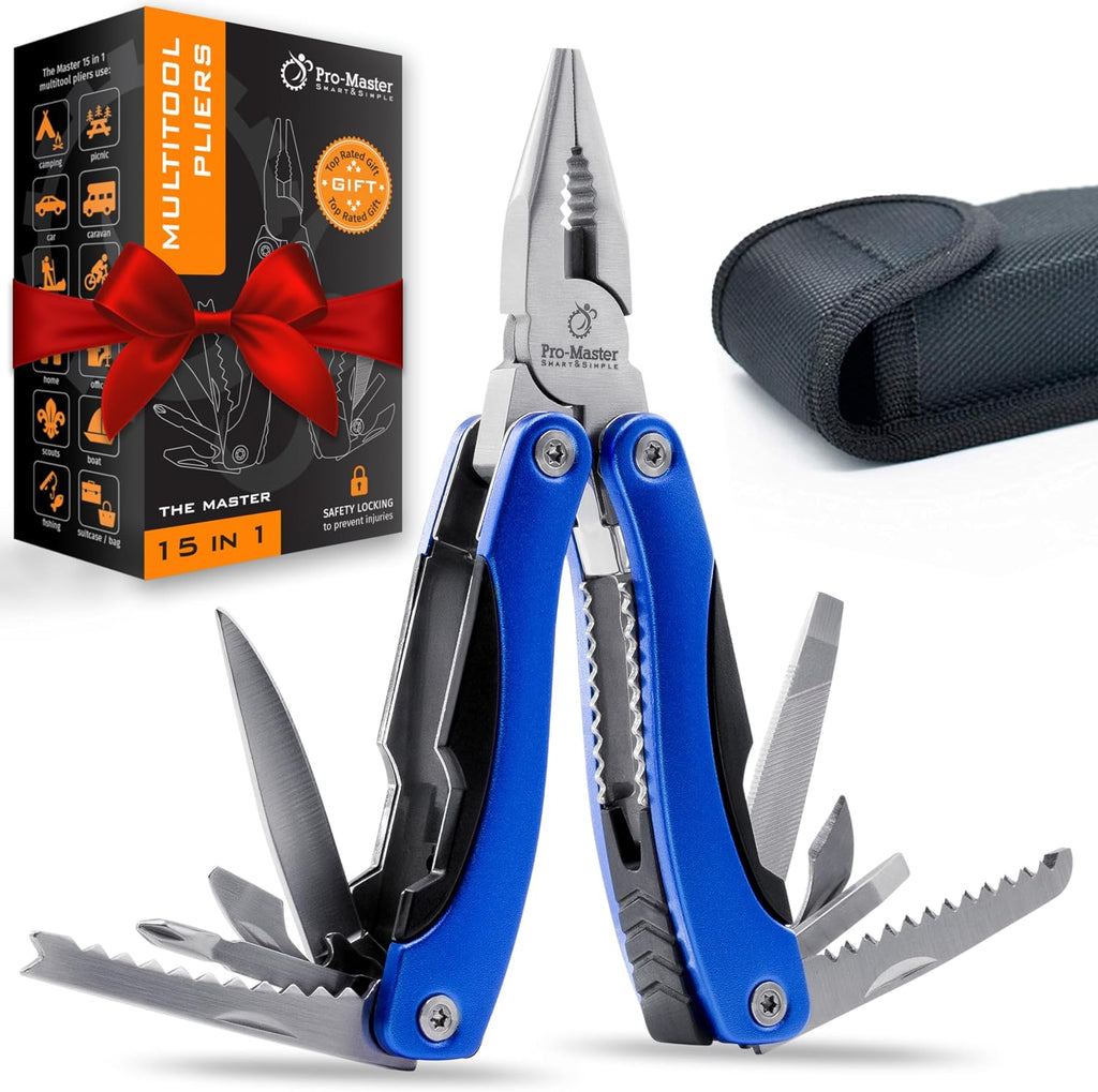 15-in-1 Multitool with Safety Locking, Stainless Steel Pocket Knife & Pliers, Compact EDC Multi Tool for Camping