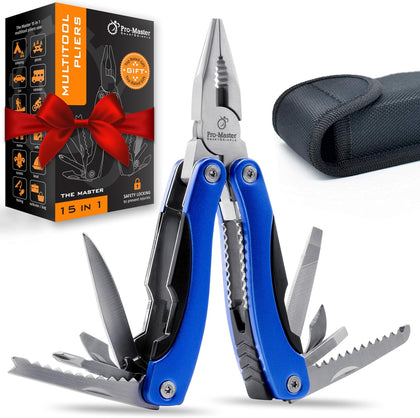 15-in-1 Multitool with Safety Locking, Stainless Steel Pocket Knife & Pliers, Compact EDC Multi Tool for Camping