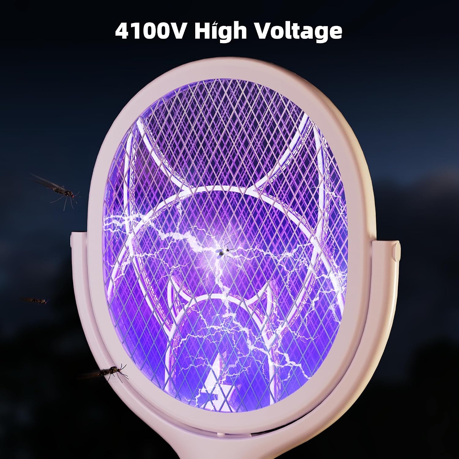Electric Fly Swatter Racket with Rotating Head & Telescopic Handle | 2-in-1 Bug Zapper, 4100V Rechargeable Mosquito