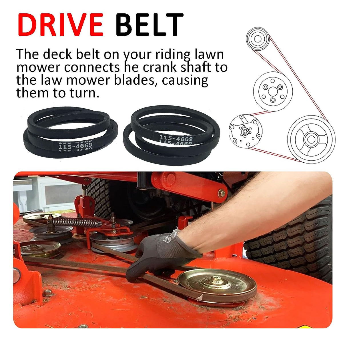 115-4669 Drive Belt Replacement for Toro 22 inch Recycler Lawn Mower 20332 20333 20334 20332C 20334C 20337 20338 20352 20353 20372 20373 20374 20382 20792 20797 20955 / Aramid Cord / 33.25