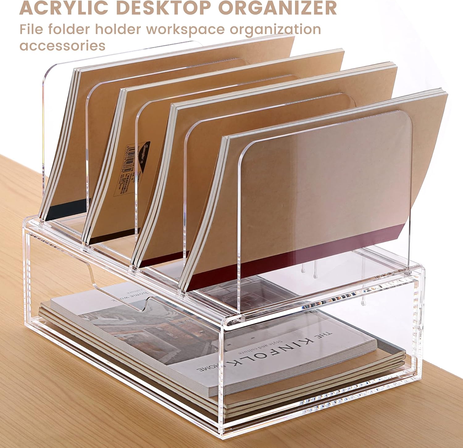 Desk Organizers and Accessories, Acrylic Desk Organizer with Drawer, Office Supplies Organization Storage, Clear