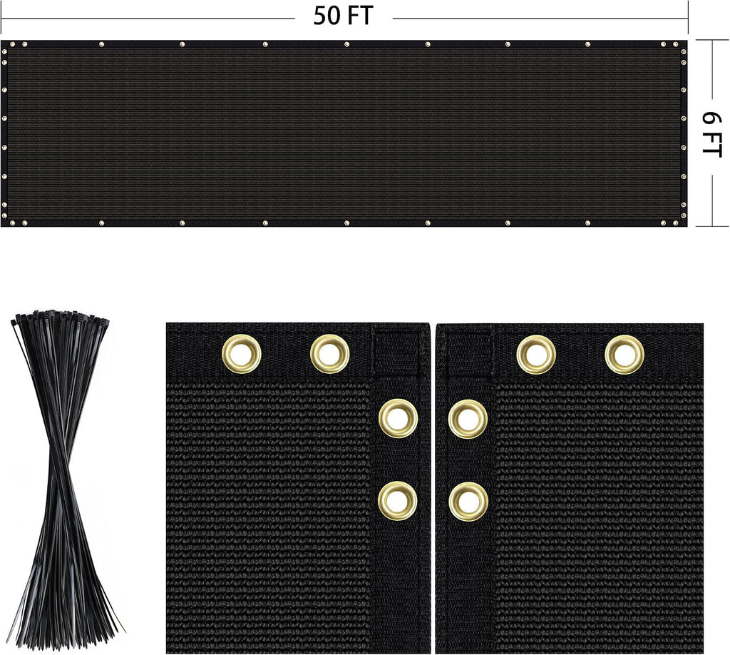 6' x 50' Heavy Duty Privacy Screen Fence (Black)