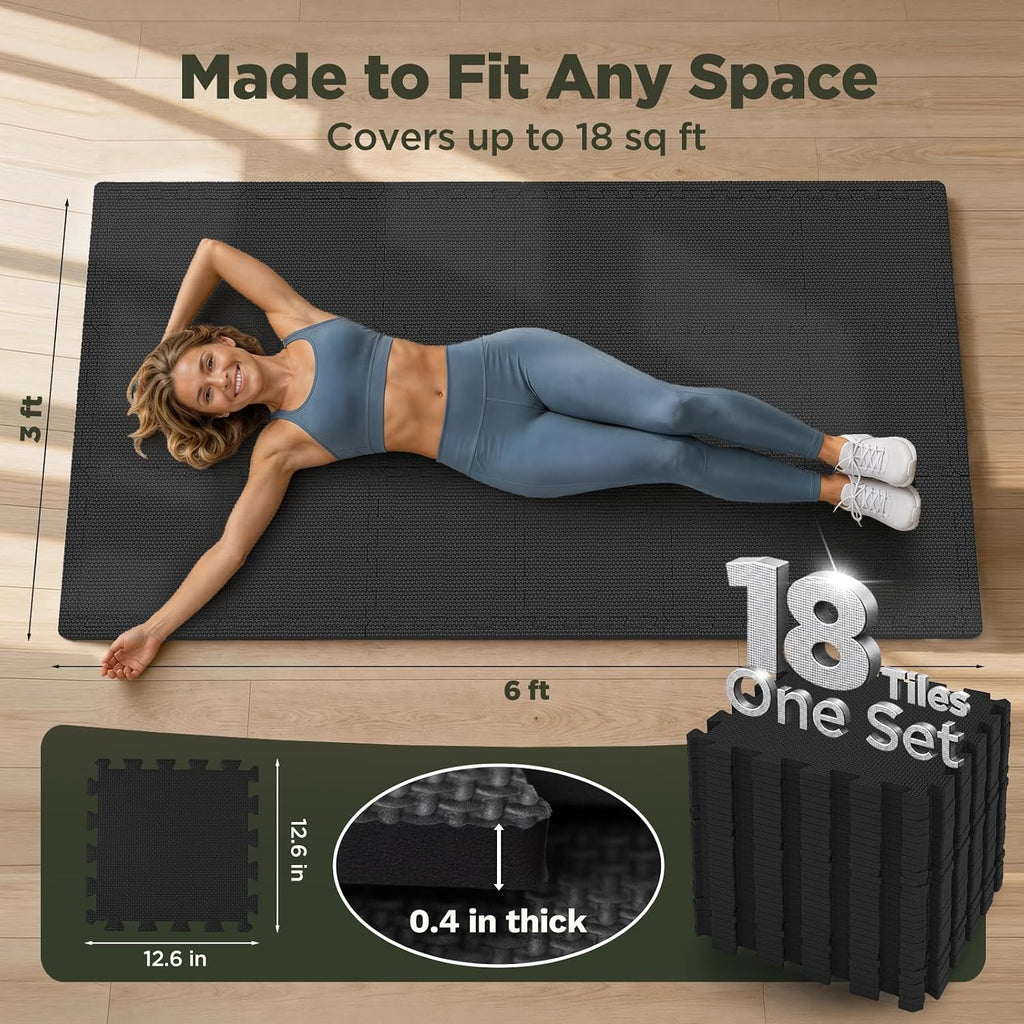 18 PCS Gym Floor Mat, EVA Foam Puzzle Gym Mat, High-Density Interlocking Foam Floor Tiles for Home Gym, Play Workout