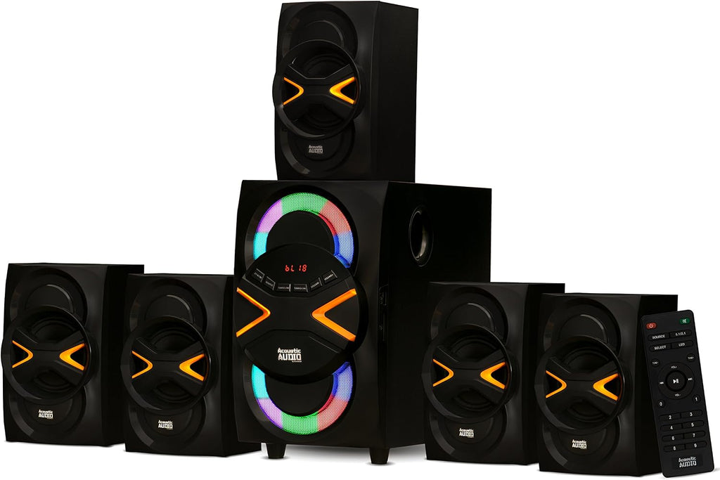 5.1 Speaker System 5.1-Channel with LED lights and Bluetooth Home Theater Speaker System, Black (AA5210)