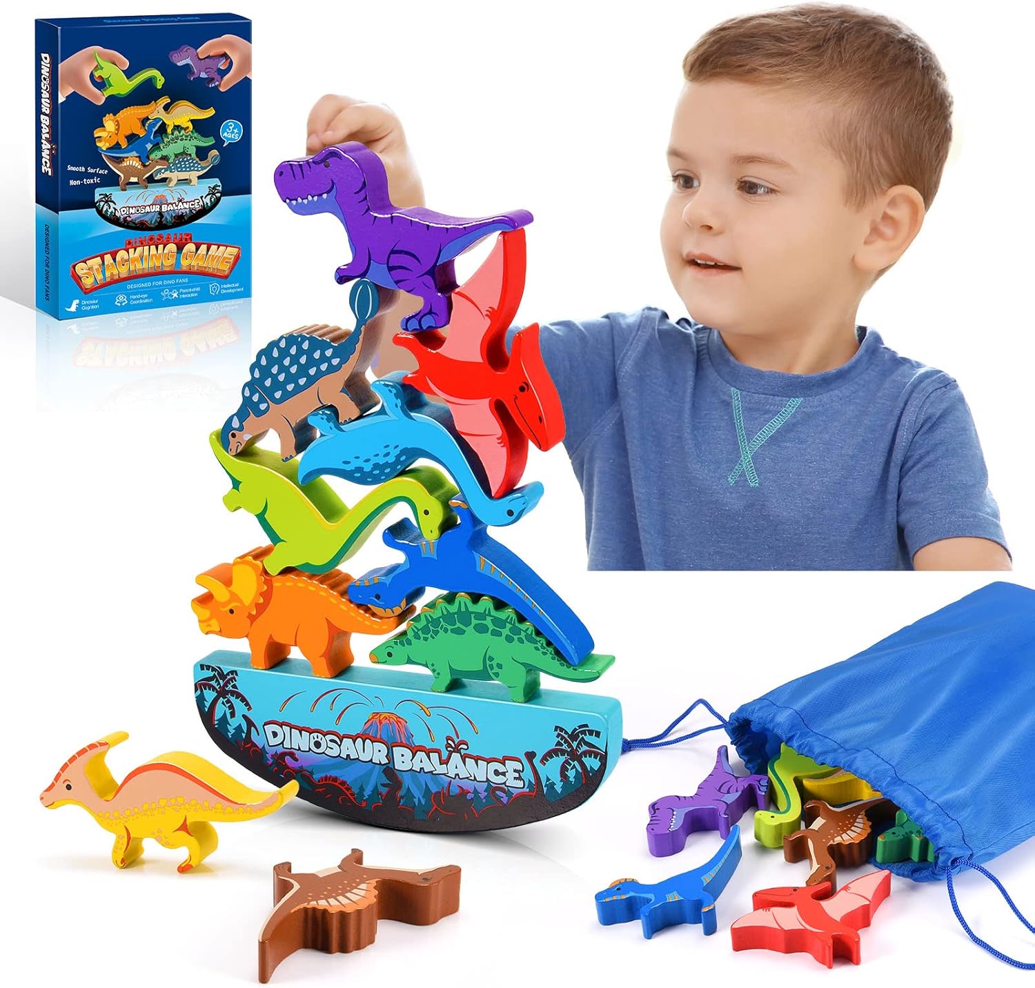 Dinosaur Toys for Kids 3-5: Wooden Stacking Montessori Toys for 3 4 5 6 7 8 Year Old Boys Girls Birthday Gifts for