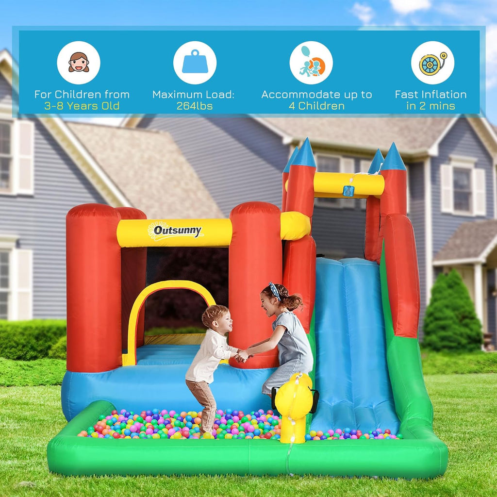 6-in-1 Kids Bounce House Inflatable Water Slide with Pool, Water Cannon, Climbing Wall, Inflator Included, Jumping