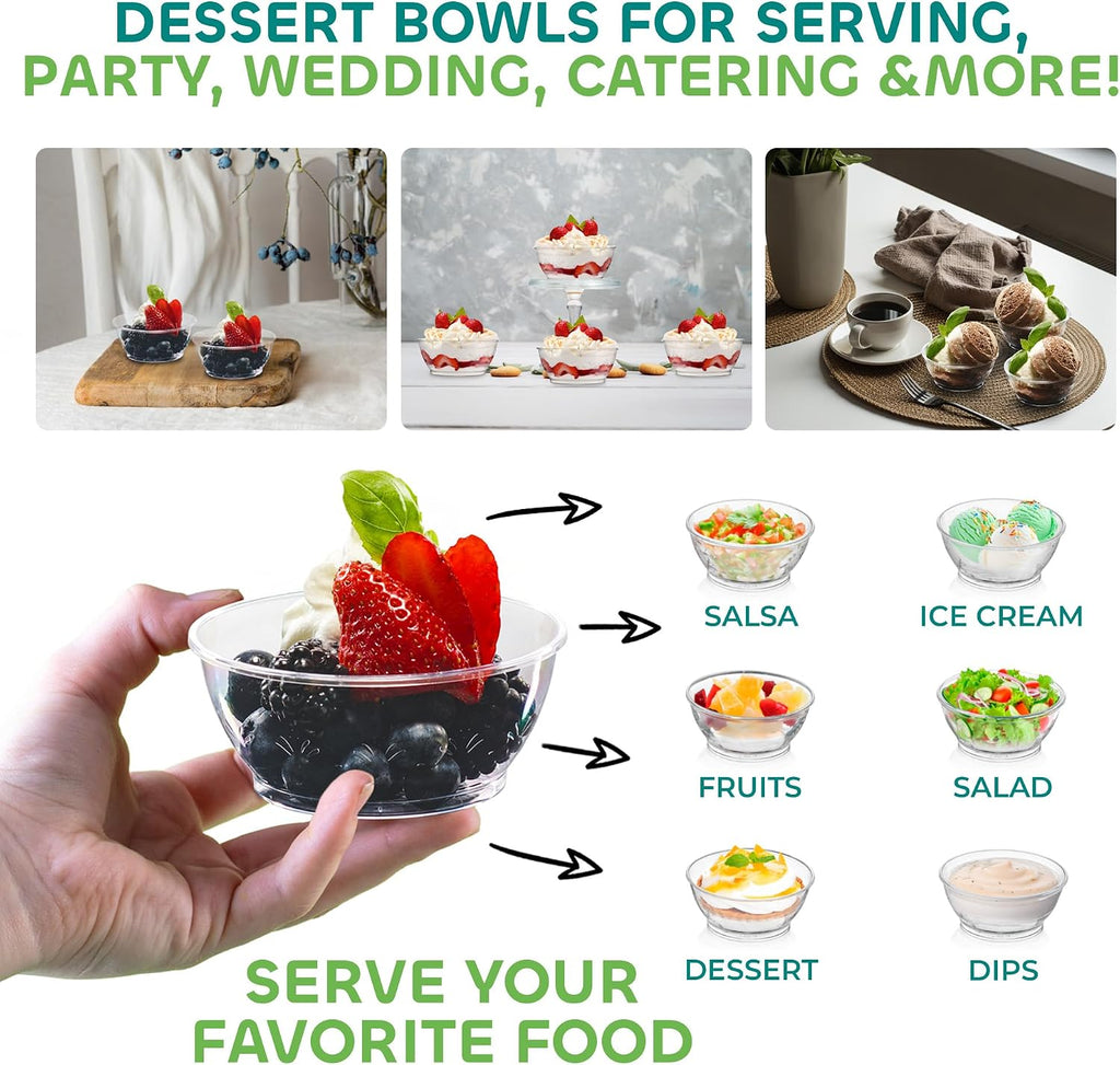 6 Oz Clear Mini Plastic Dessert Bowls (100-Pack) Disposable Serving Bowls