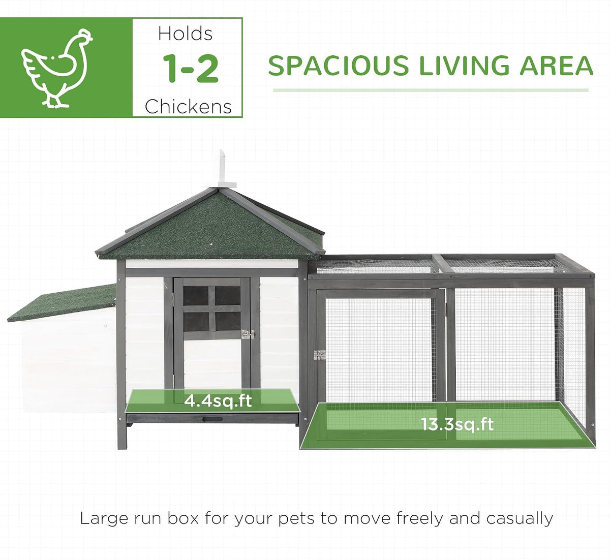 77" Wooden Chicken Coop with Nesting Box, Cute Outdoor Hen House with Removable Tray, Ramp Run