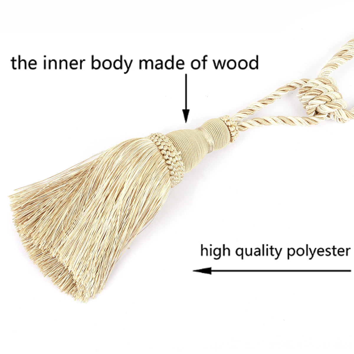 2 Pack Curtain Tiebacks Tassel Drapery Tie-Backs Rope Holdbacks