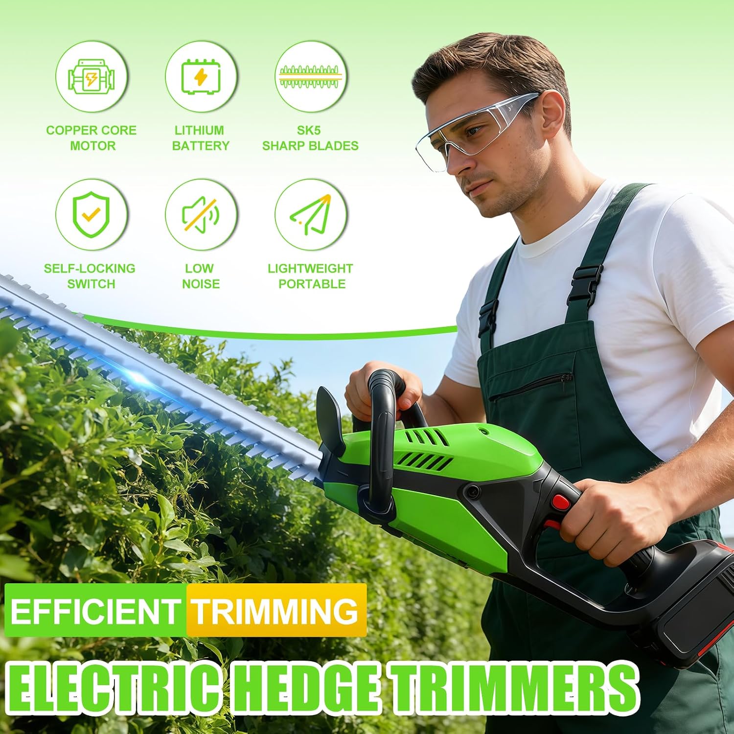 Electric Hedge Trimmers 21v Cordless Hedge Trimmer with Battery & Charger Included Handheld Electric Trimmers with
