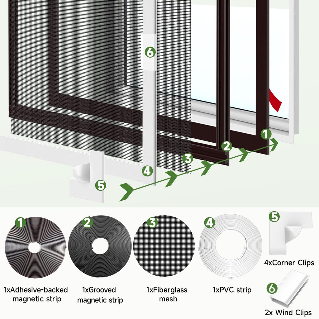Adjustable Magnetic Window Screen Max 47" x 75", White Frame
