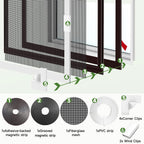 Adjustable Magnetic Window Screen Max 47" x 75", White Frame